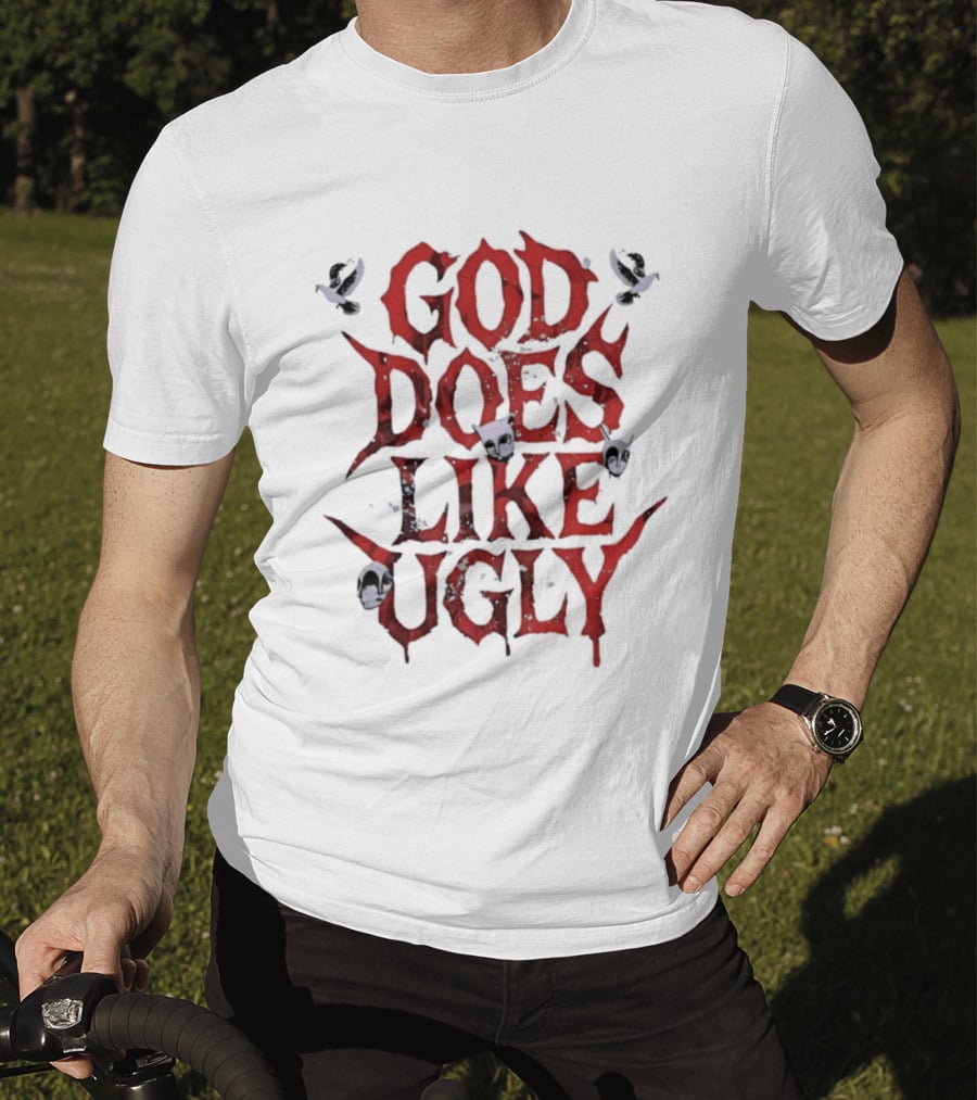 God Does Like Ugly Streetwear Edgy Red Text With Skulls And Butterflies T-Shirt