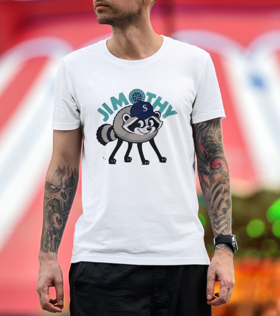 Seattle Mariners Jimothy Raccoon Character With Team Cap And Compass T-Shirt