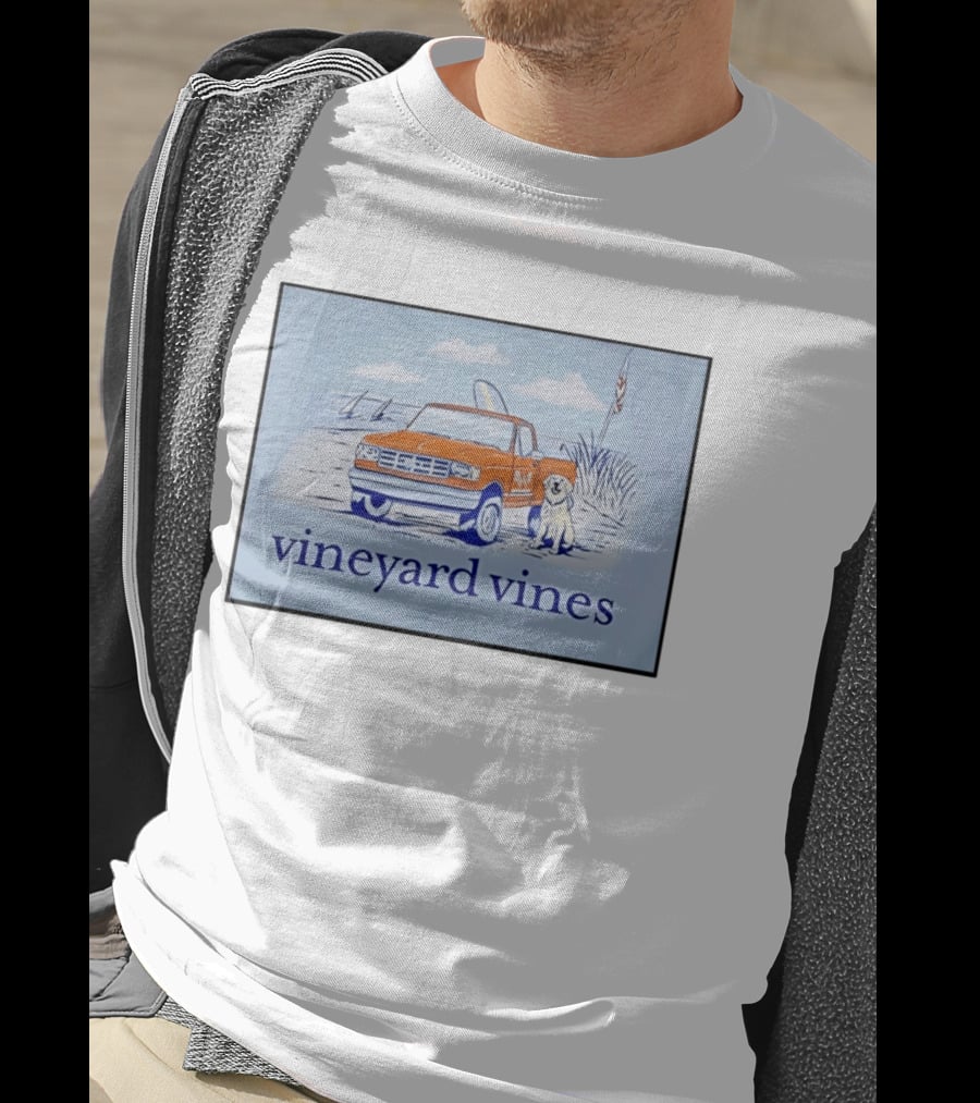 Vineyard Vines Beach Dog And Surf Truck Scene With Golden Retriever T-Shirt