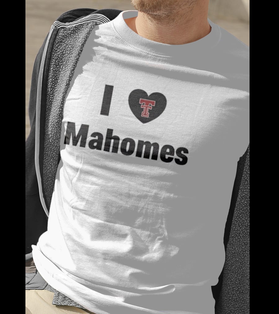 Texas Tech Red Raiders I Love Mahomes Double Heart Black T-Shirt