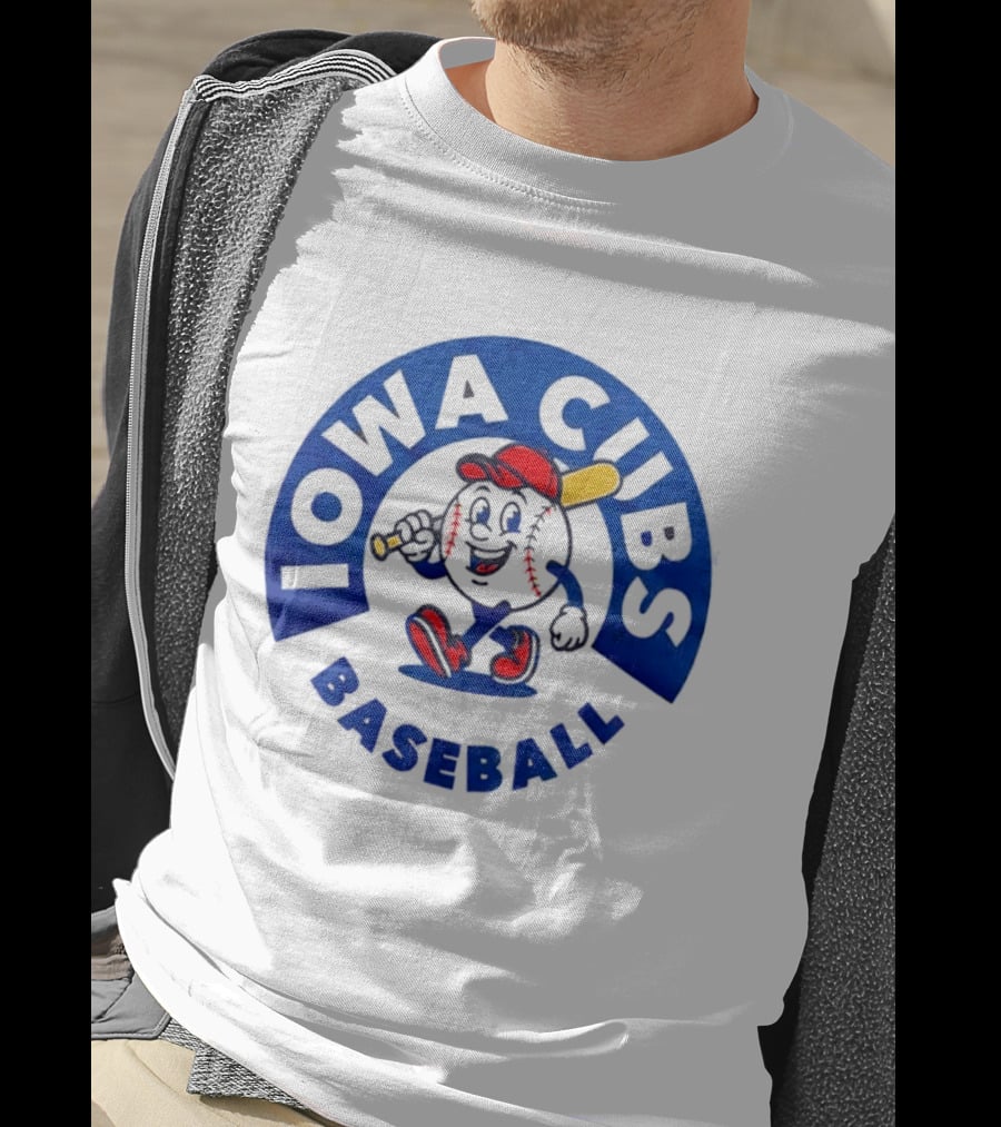 Iowa Cubs MLB Baseball Cartoon Walking Ball Bat Red Cap T-Shirt