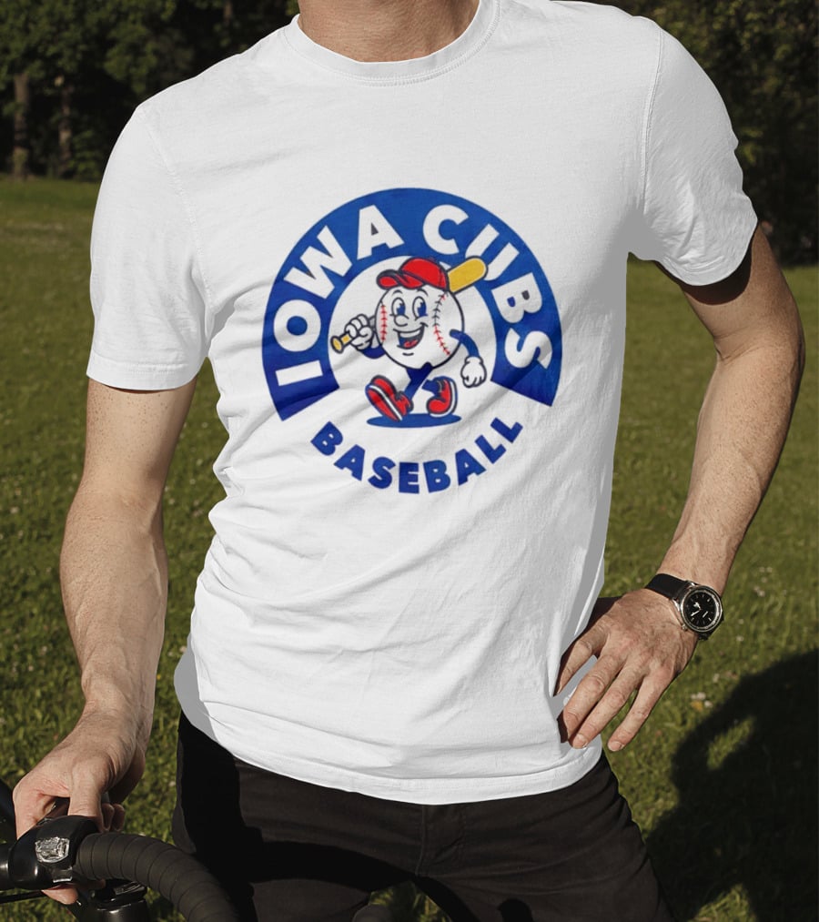 Iowa Cubs MLB Baseball Cartoon Walking Ball Bat Red Cap T-Shirt