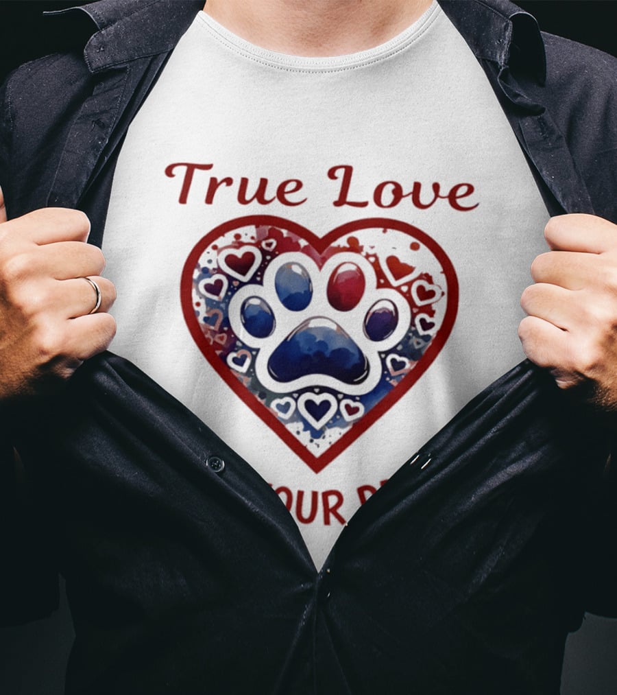 True Love Has Four Paws Heart Paw Print Dog Lover T-Shirt