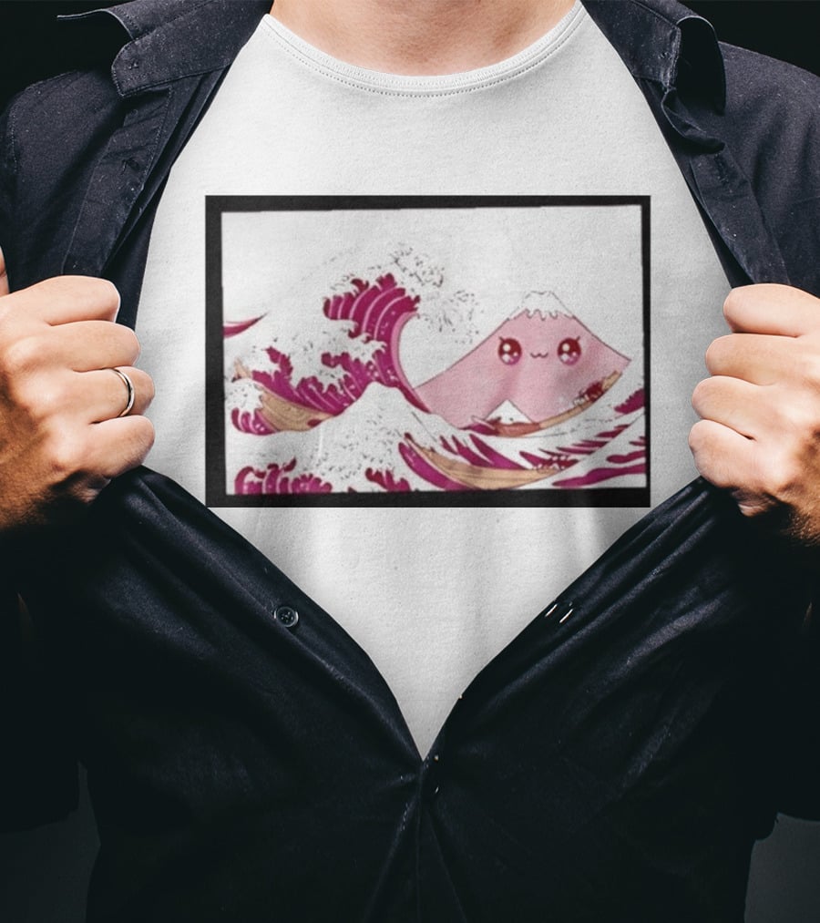 Kawaii Great Wave Pink Mountain Anime T-Shirt