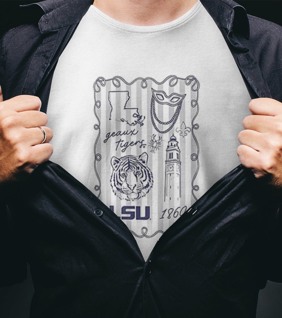 LSU Tigers Geaux Tigers Campus Sketch Frame With LSU And Tiger T-Shirt