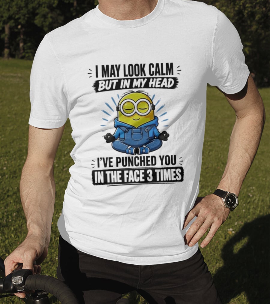 Minion I May Look Calm But In My Head I've Punched You In The Face 3 Times Meditating Blue Overalls T-Shirt