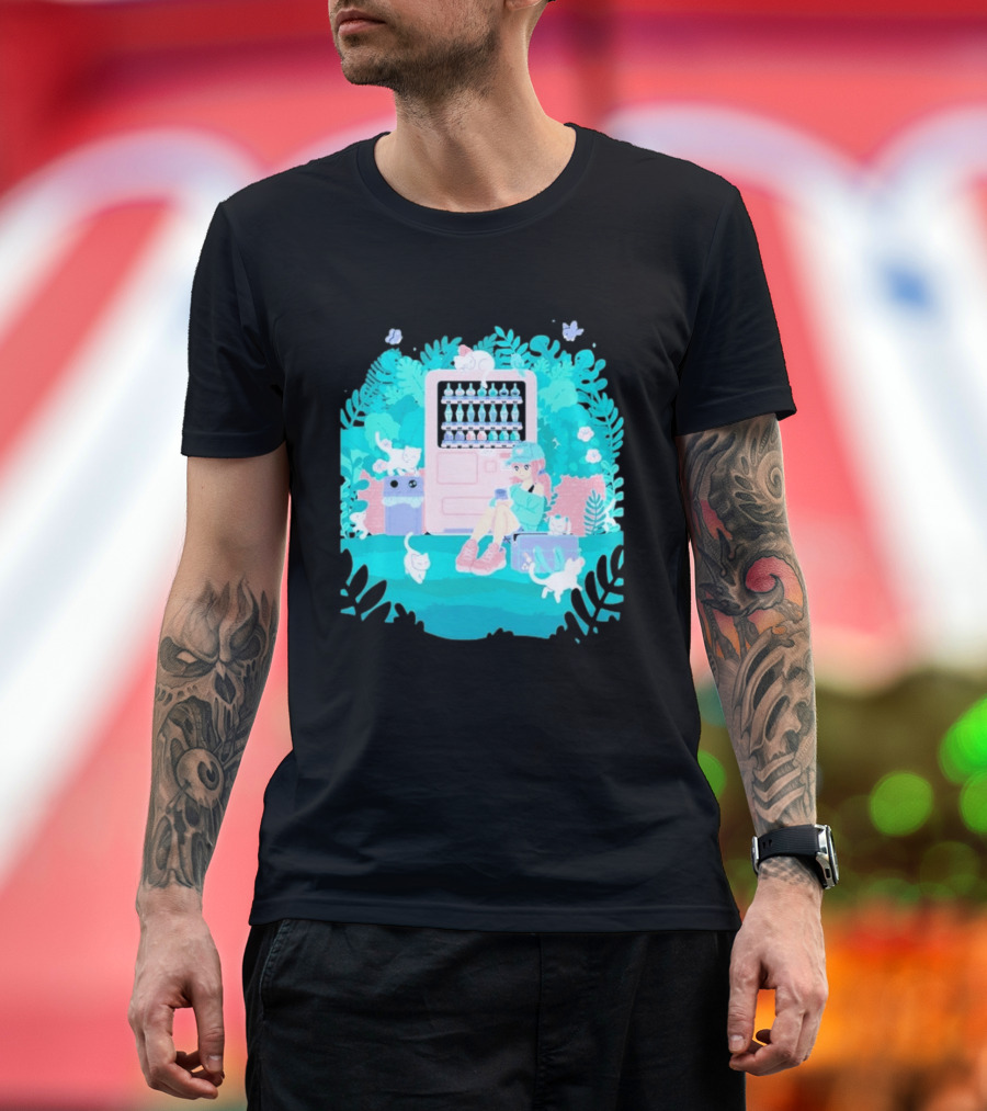 Cat Vending Machine Pastel Aesthetic With Sitting Girl And Cats T-Shirt