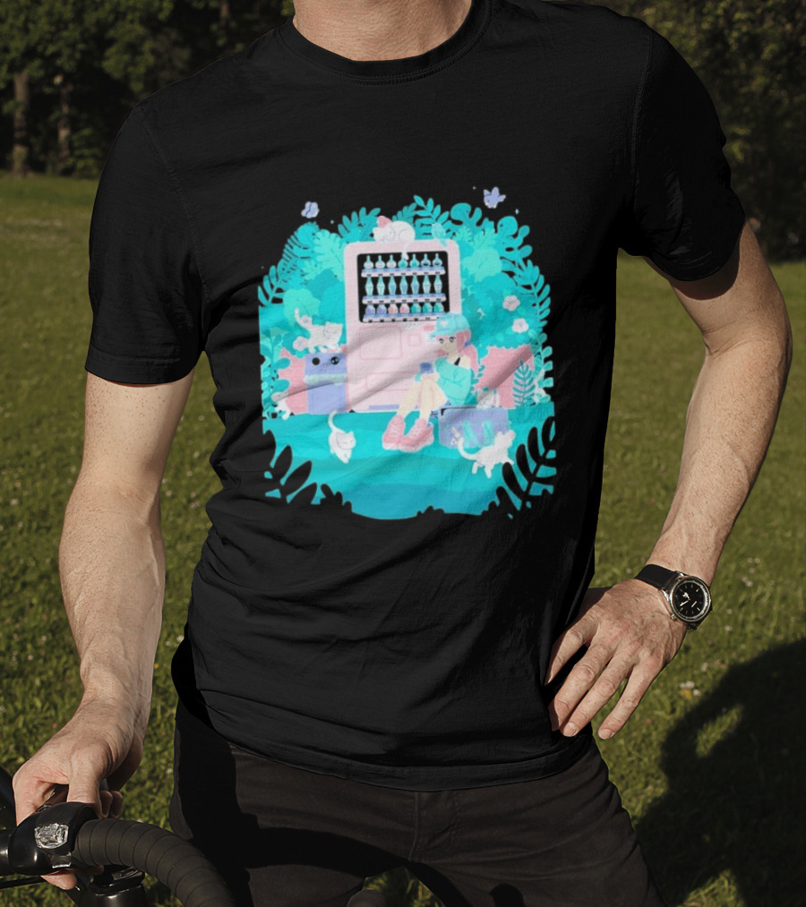 Cat Vending Machine Pastel Aesthetic With Sitting Girl And Cats T-Shirt