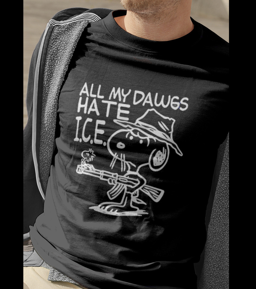 Snoopy Cowboy All My Dawgs Hate Ice Peanuts Character Funny Western T-Shirt