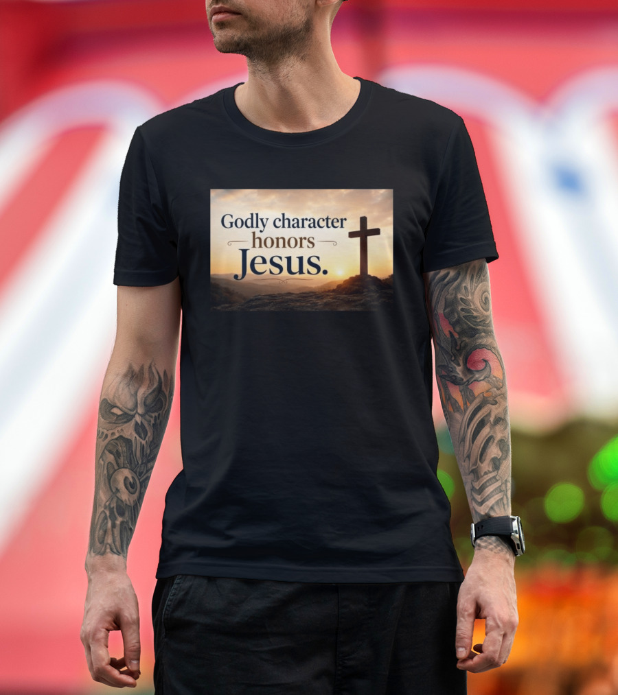 Godly Character Honors Jesus Cross At Sunset T-Shirt