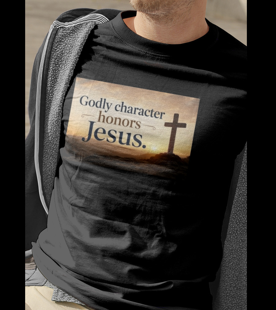 Godly Character Honors Jesus Cross At Sunset T-Shirt
