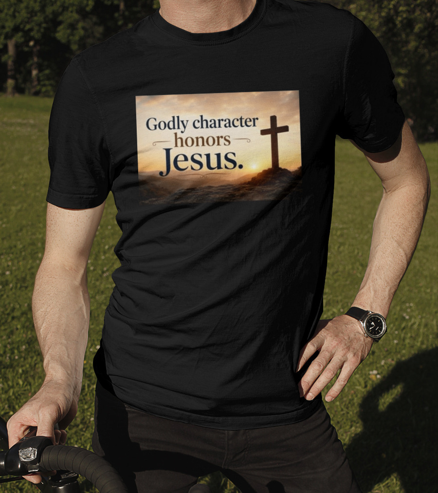 Godly Character Honors Jesus Cross At Sunset T-Shirt