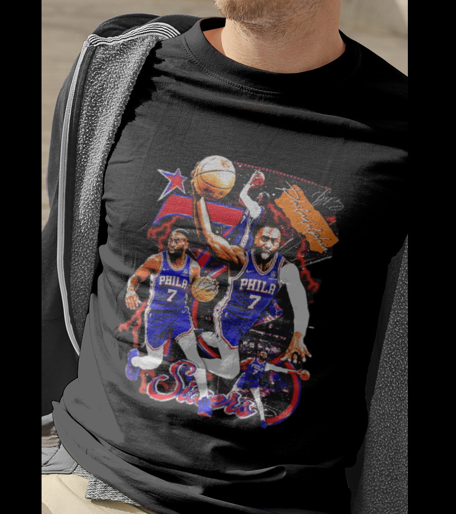Tyrese Maxey Philadelphia Sixers Basketball Phila 7 NBA Player Action T-Shirt