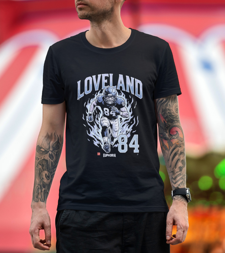 Loveland 84 Euphoria Football Player Blue Flames Athletic T-Shirt