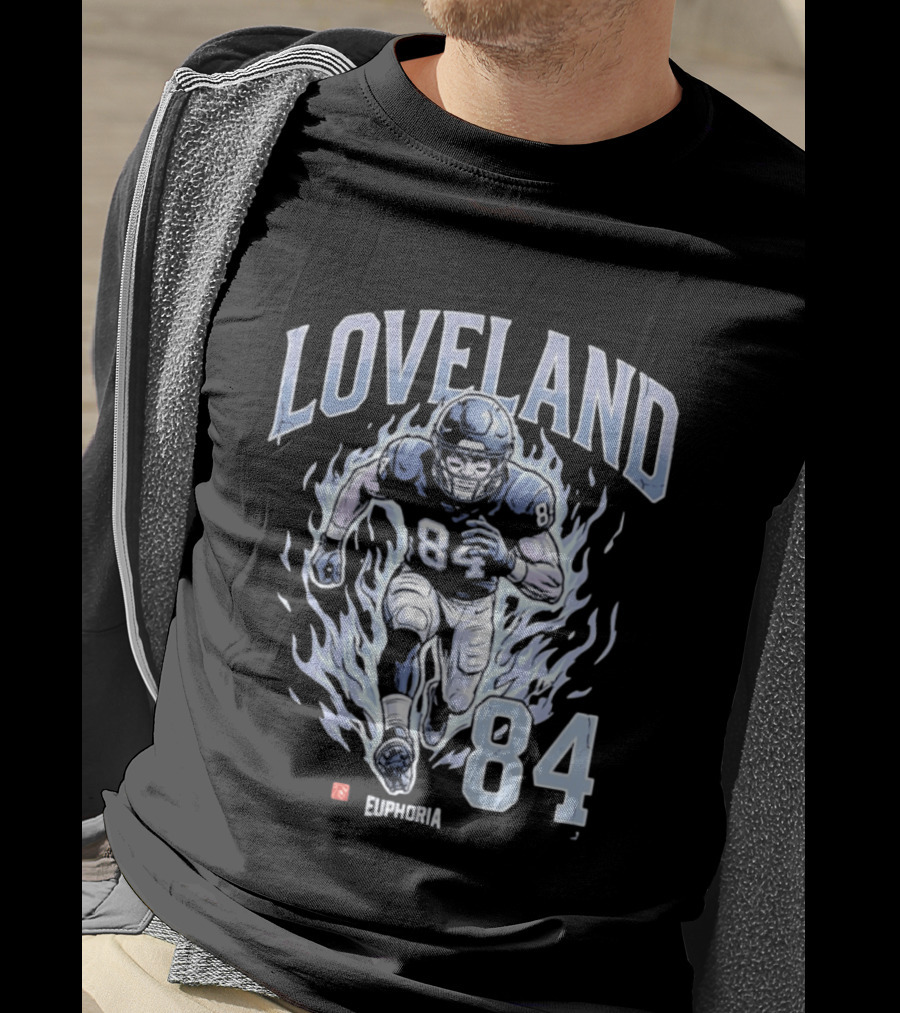 Loveland 84 Euphoria Football Player Blue Flames Athletic T-Shirt