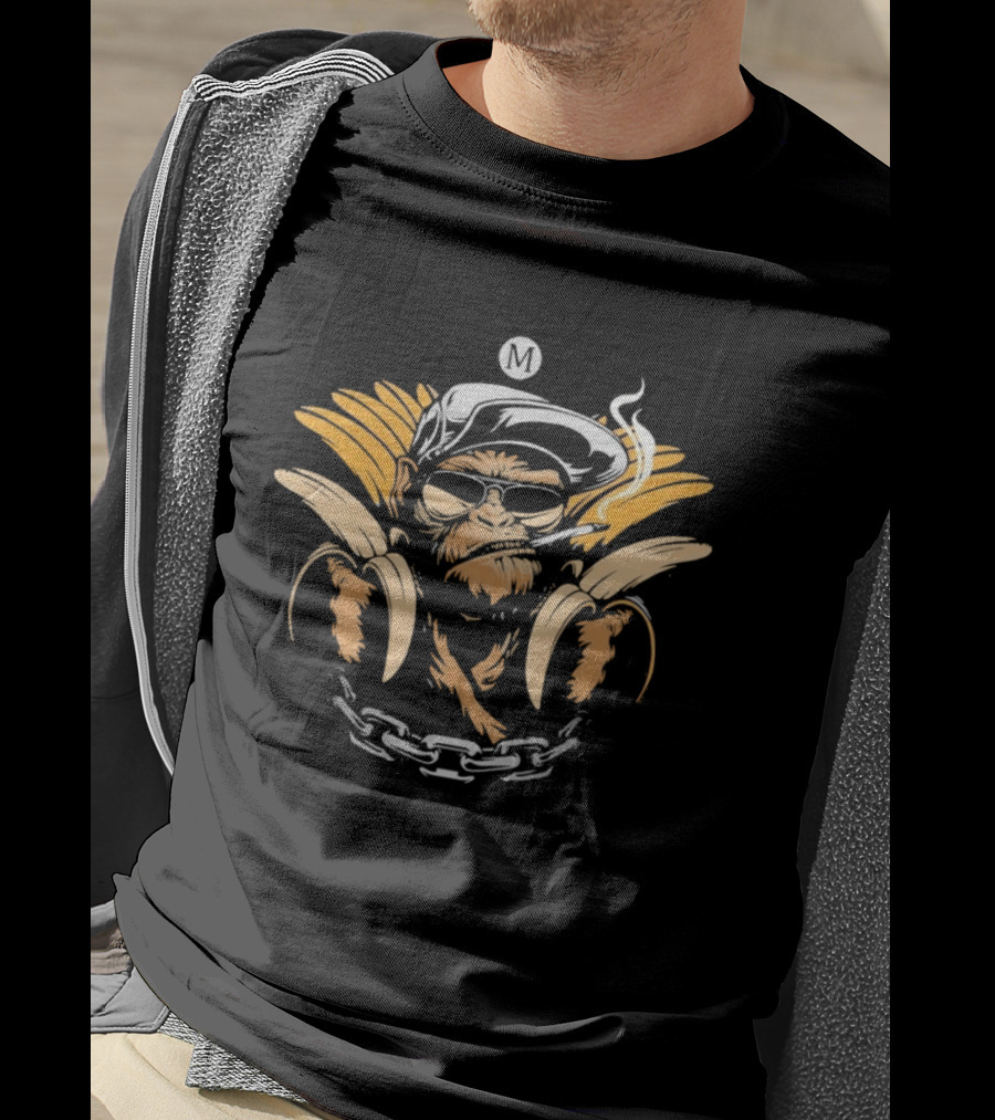 Monkey With Bananas Cool Smoking Shades Chain Hat T-Shirt