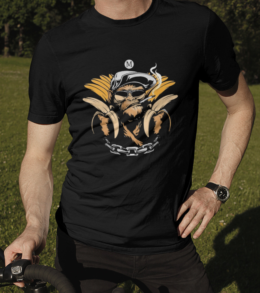 Monkey With Bananas Cool Smoking Shades Chain Hat T-Shirt