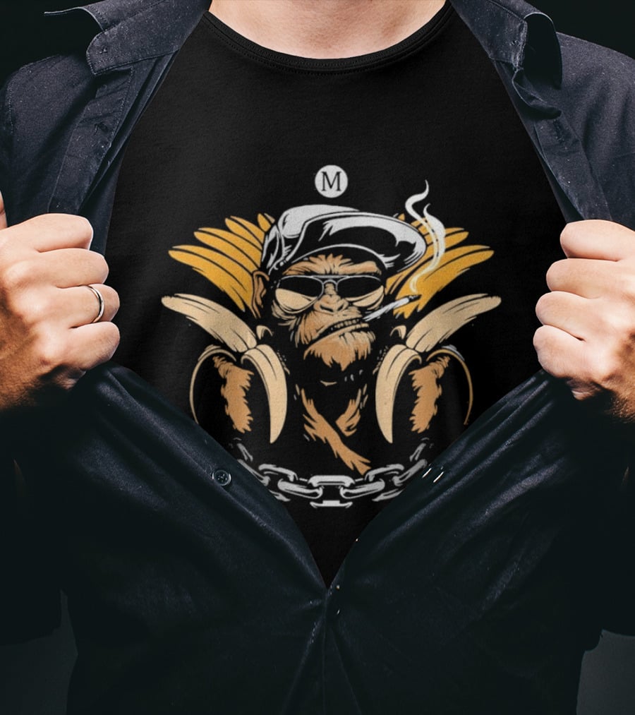 Monkey With Bananas Cool Smoking Shades Chain Hat T-Shirt