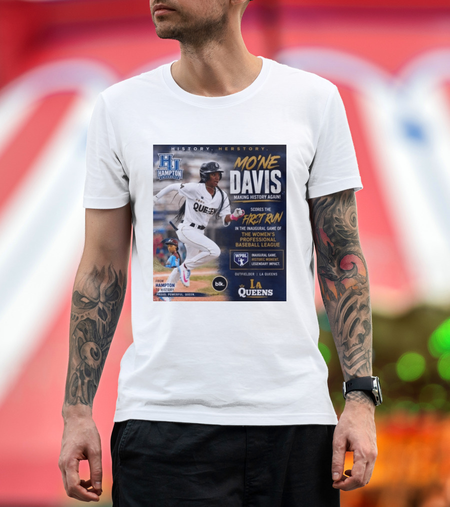 Mo'ne Davis First Run Inaugural Women's Professional Baseball League LA Queens Hampton History T-Shirt