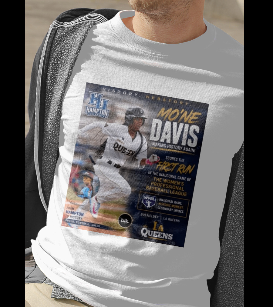 Mo'ne Davis First Run Inaugural Women's Professional Baseball League LA Queens Hampton History T-Shirt