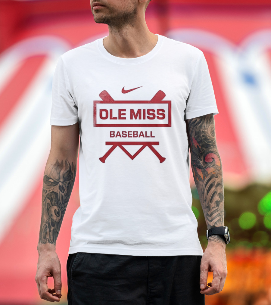 Ole Miss Baseball Nike Let's Go Rebell Crossed Bats T-Shirt