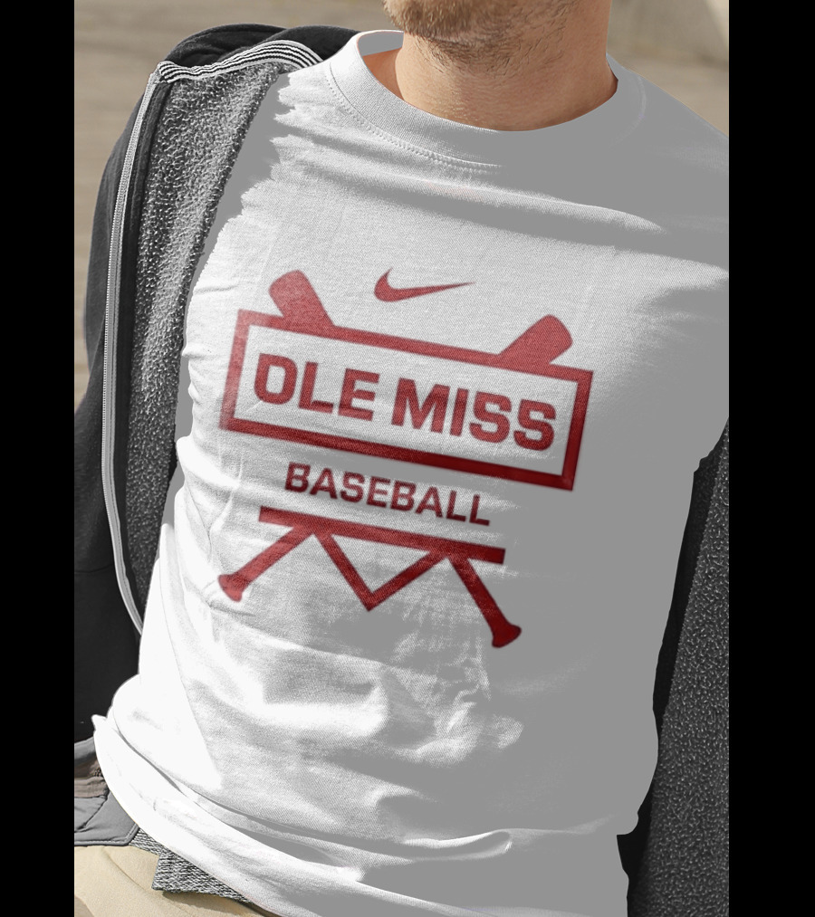 Ole Miss Baseball Nike Let's Go Rebell Crossed Bats T-Shirt
