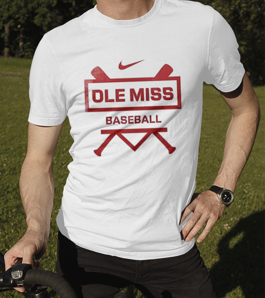 Ole Miss Baseball Nike Let's Go Rebell Crossed Bats T-Shirt