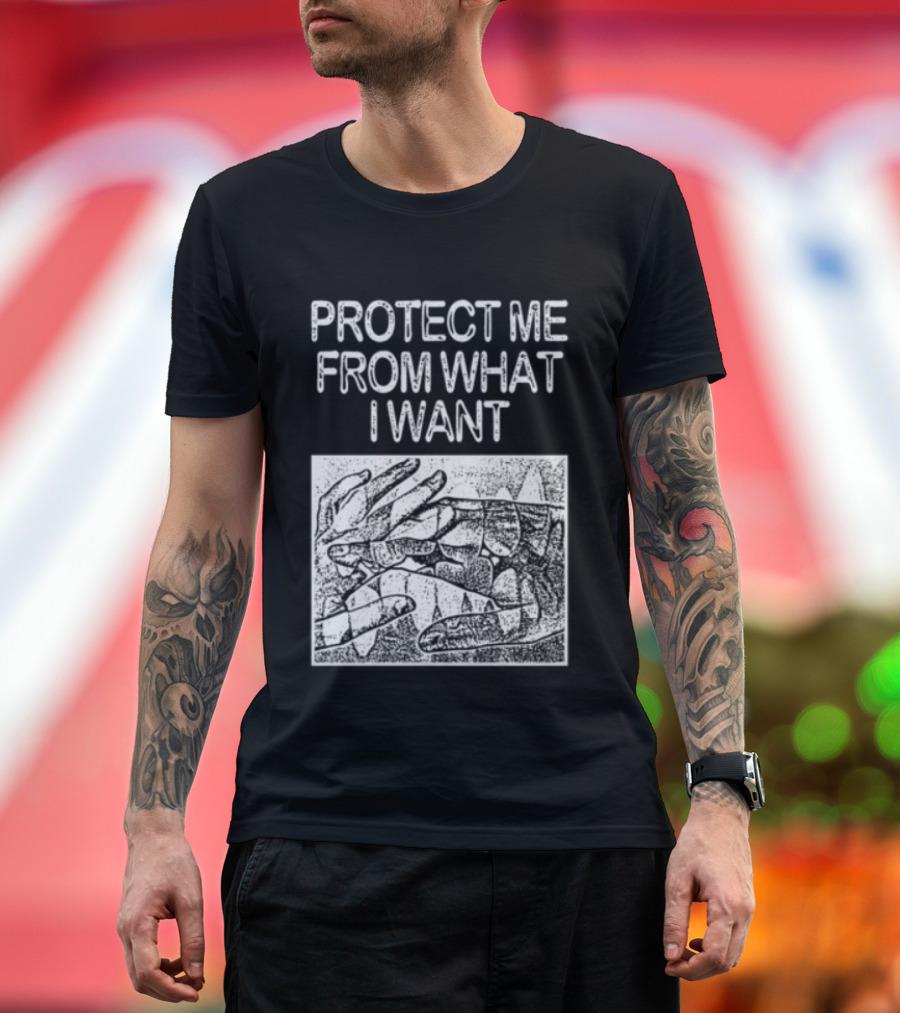 Protect Me From What I Want Get A Real Job Kid Store Black T-Shirt