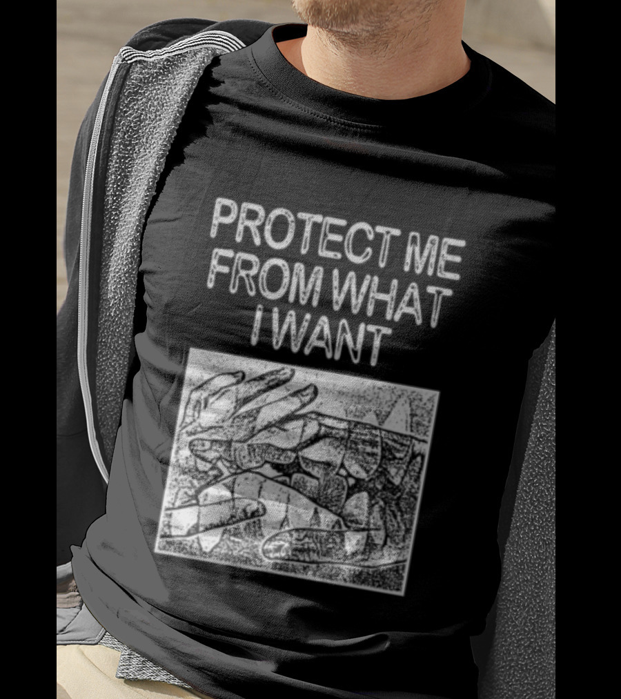 Protect Me From What I Want Get A Real Job Kid Store Black T-Shirt
