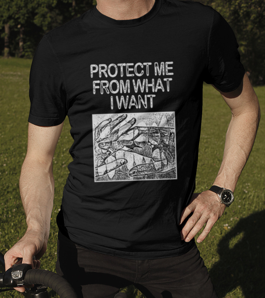 Protect Me From What I Want Get A Real Job Kid Store Black T-Shirt