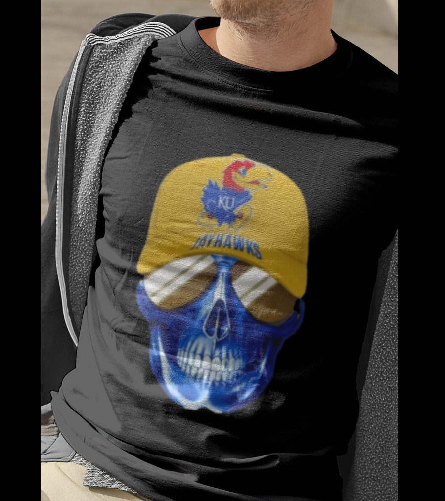 Kansas Jayhawks Skull Cap Fans Wear KU Jayhawks Edition T-Shirt