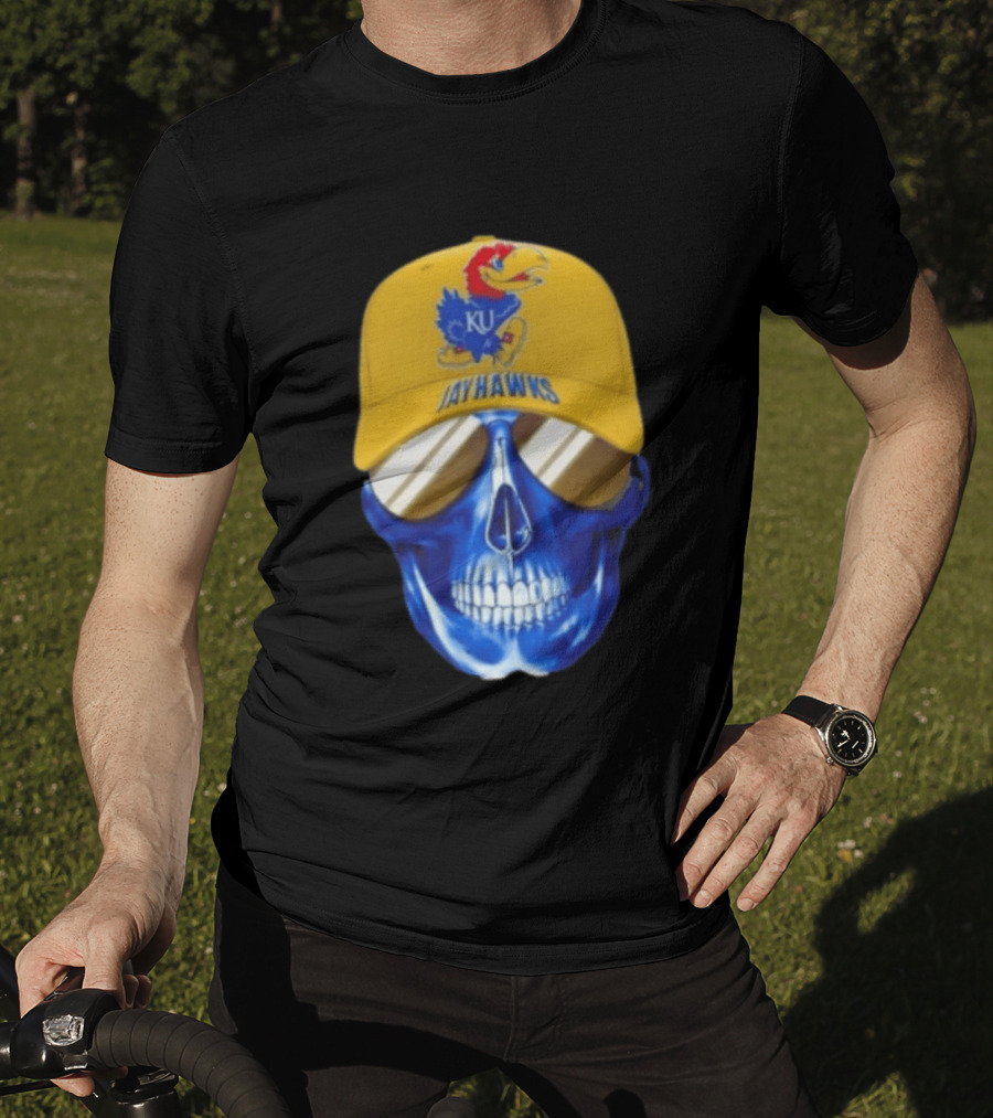 Kansas Jayhawks Skull Cap Fans Wear KU Jayhawks Edition T-Shirt
