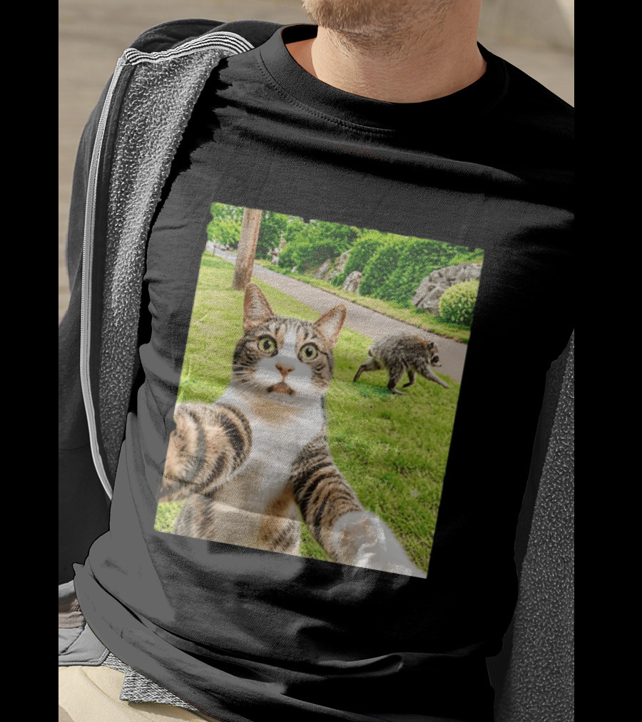 Tabby Cat Selfie With Jimothy Raccoon 2026 Seattle Legend Meme T-Shirt