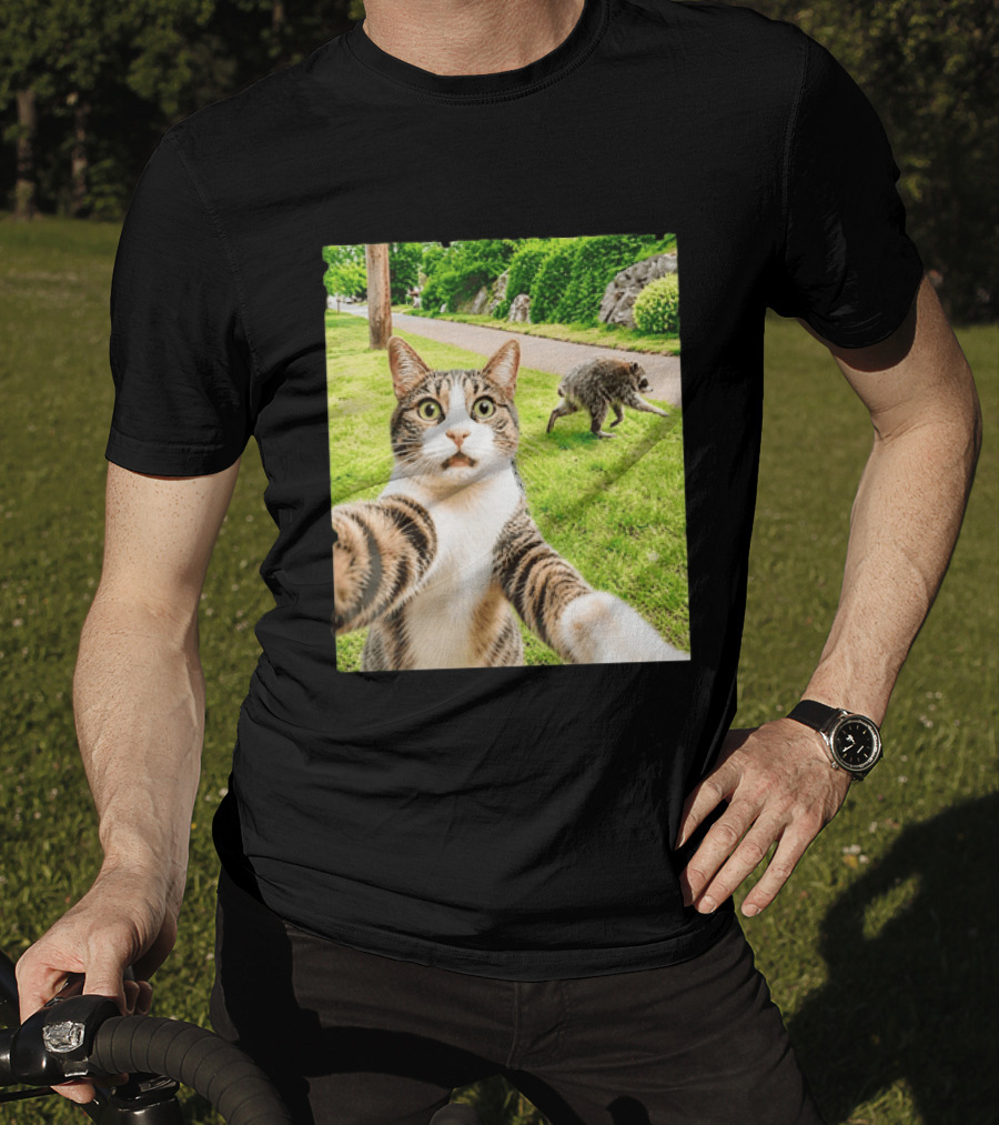 Tabby Cat Selfie With Jimothy Raccoon 2026 Seattle Legend Meme T-Shirt