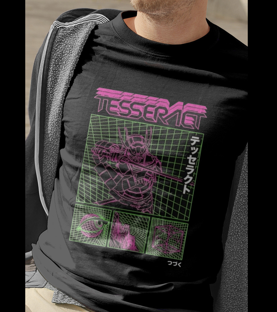 TesseracT Samurai Synthwave Cyberpunk Japanese Text Retro Neon Aesthetic T-Shirt