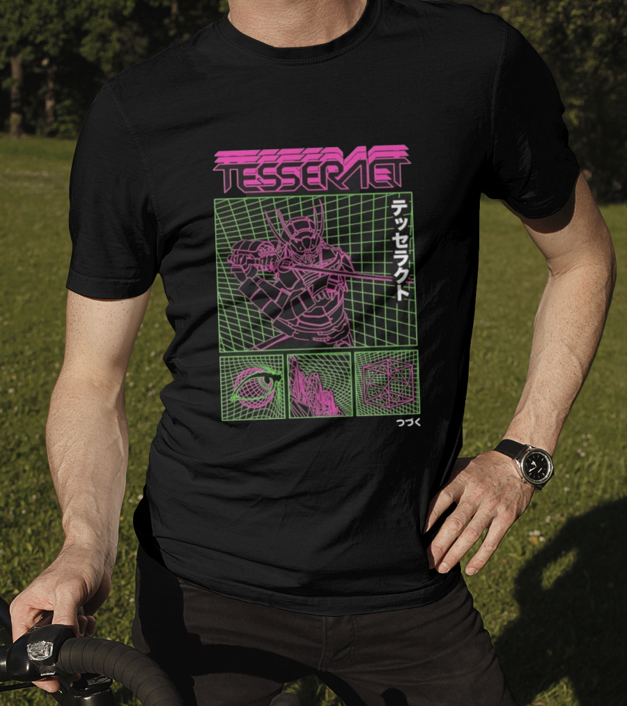 TesseracT Samurai Synthwave Cyberpunk Japanese Text Retro Neon Aesthetic T-Shirt