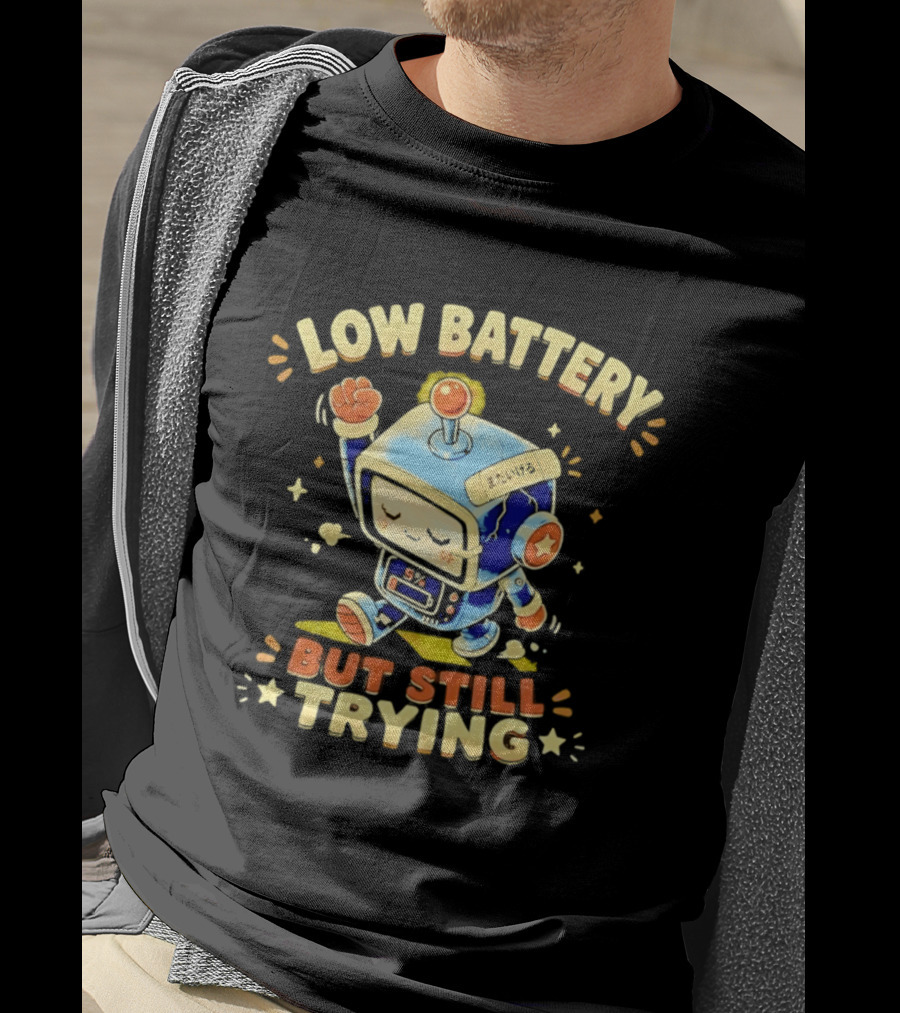 Low Battery But Still Trying Robot Retro Anime T-Shirt