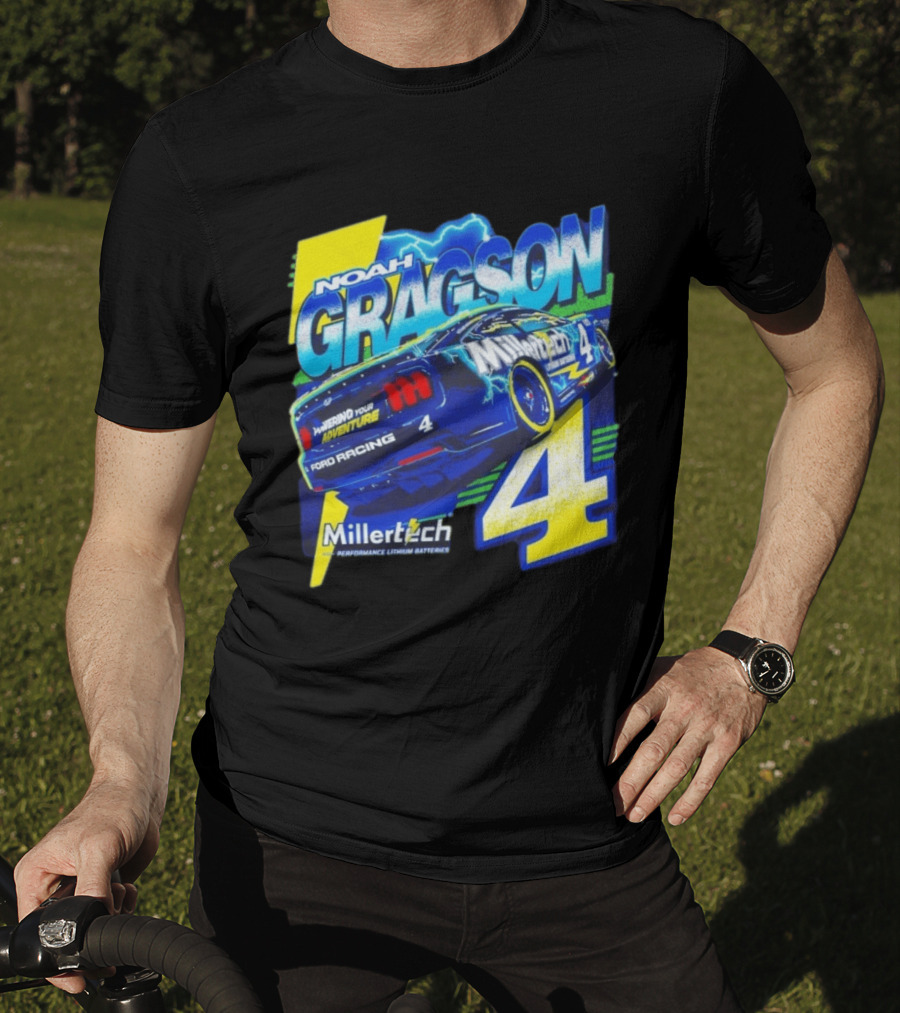 Noah Gragson Millertech Performance Lithium Batteries No 4 Ford Racing Powering Your Adventure T-Shirt