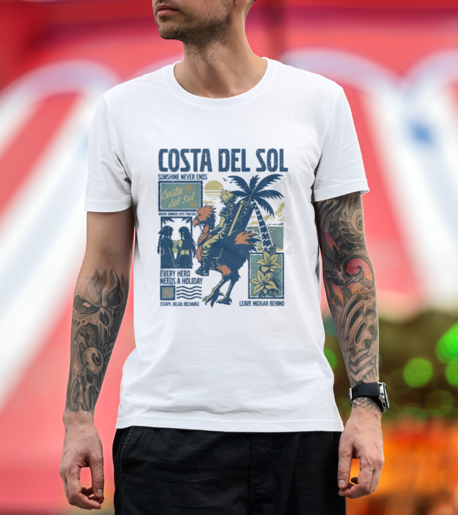 Costa Del Sol Final Fantasy Chocobo Beach Scene Palm Trees T-Shirt