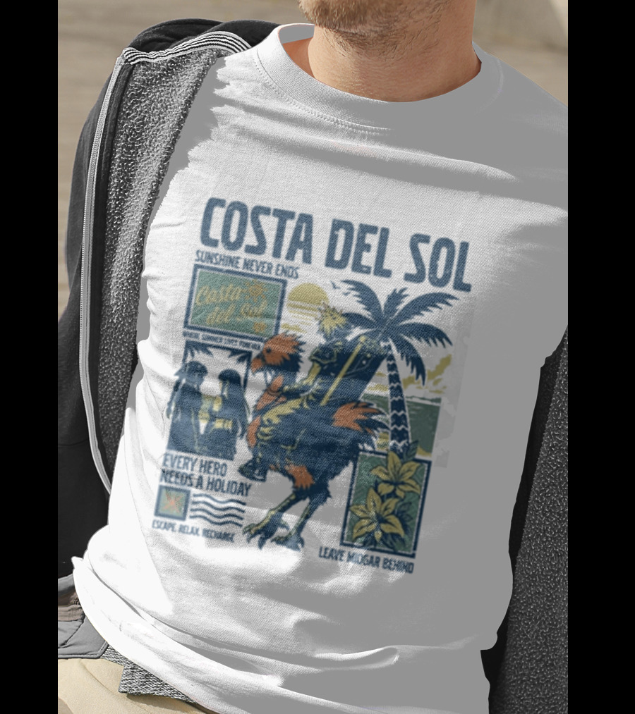 Costa Del Sol Final Fantasy Chocobo Beach Scene Palm Trees T-Shirt