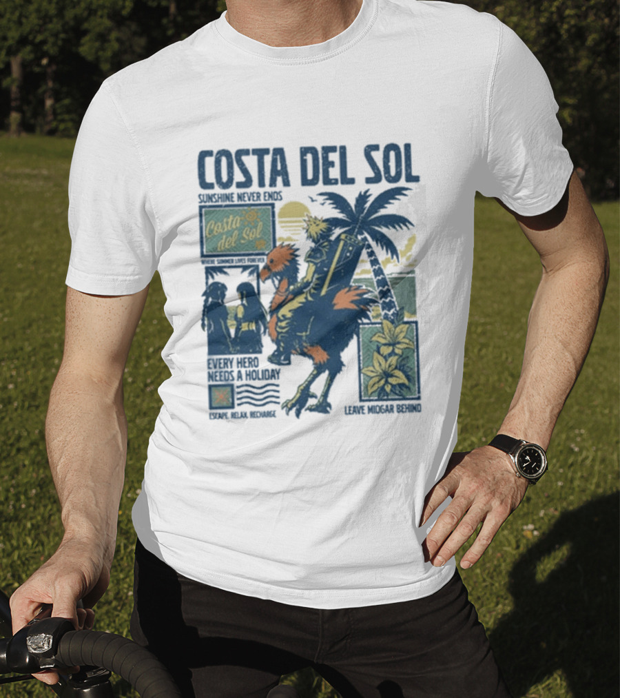 Costa Del Sol Final Fantasy Chocobo Beach Scene Palm Trees T-Shirt