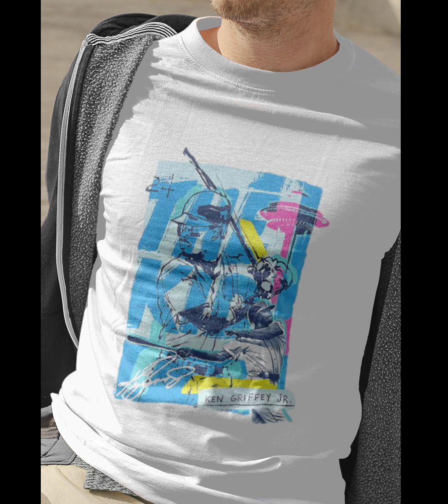 Ken Griffey Jr 24 Seattle Mariners Vintage Baseball Art Player Signature T-Shirt