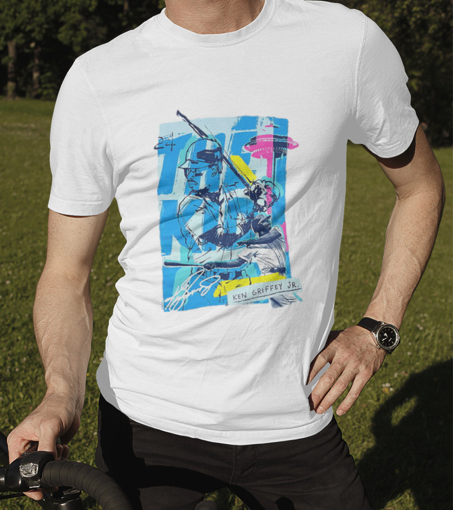 Ken Griffey Jr 24 Seattle Mariners Vintage Baseball Art Player Signature T-Shirt