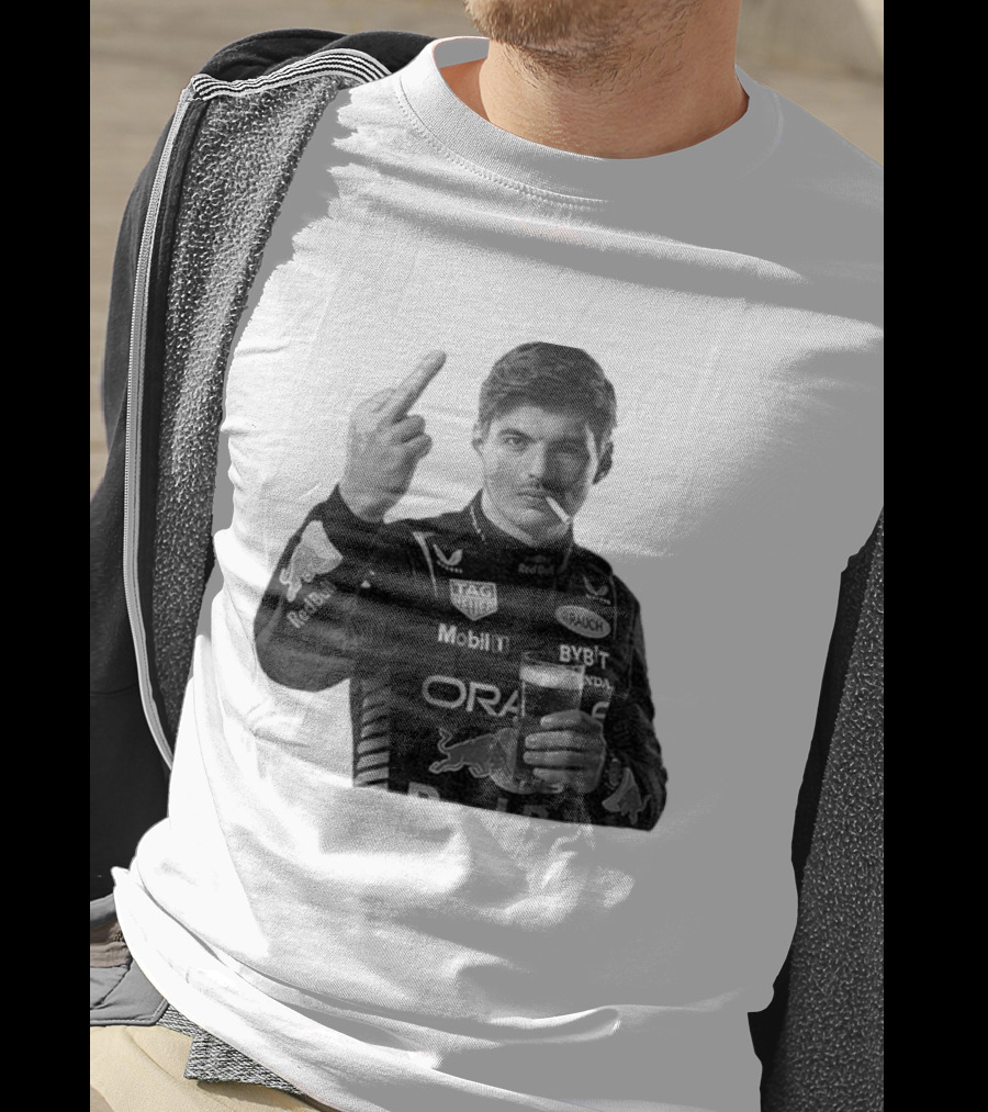 Max Verstappen Red Bull Racing Smoking Beer Middle Finger T-Shirt