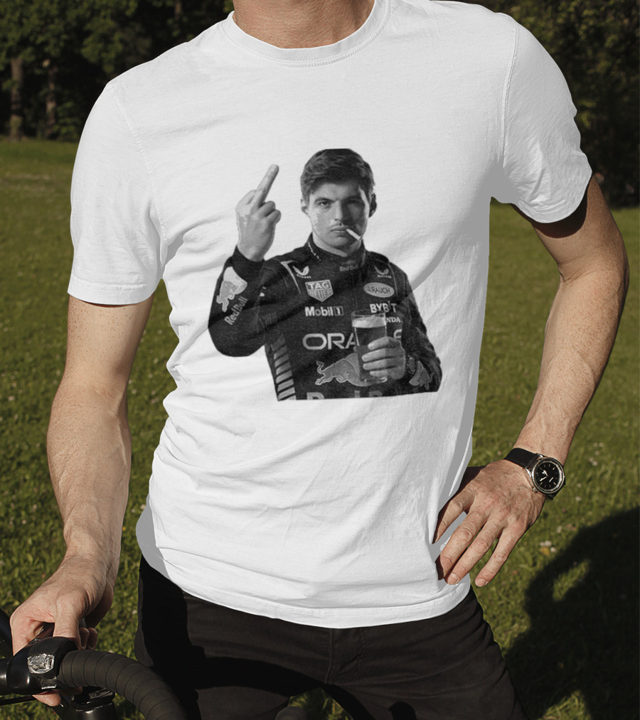 Max Verstappen Red Bull Racing Smoking Beer Middle Finger T-Shirt