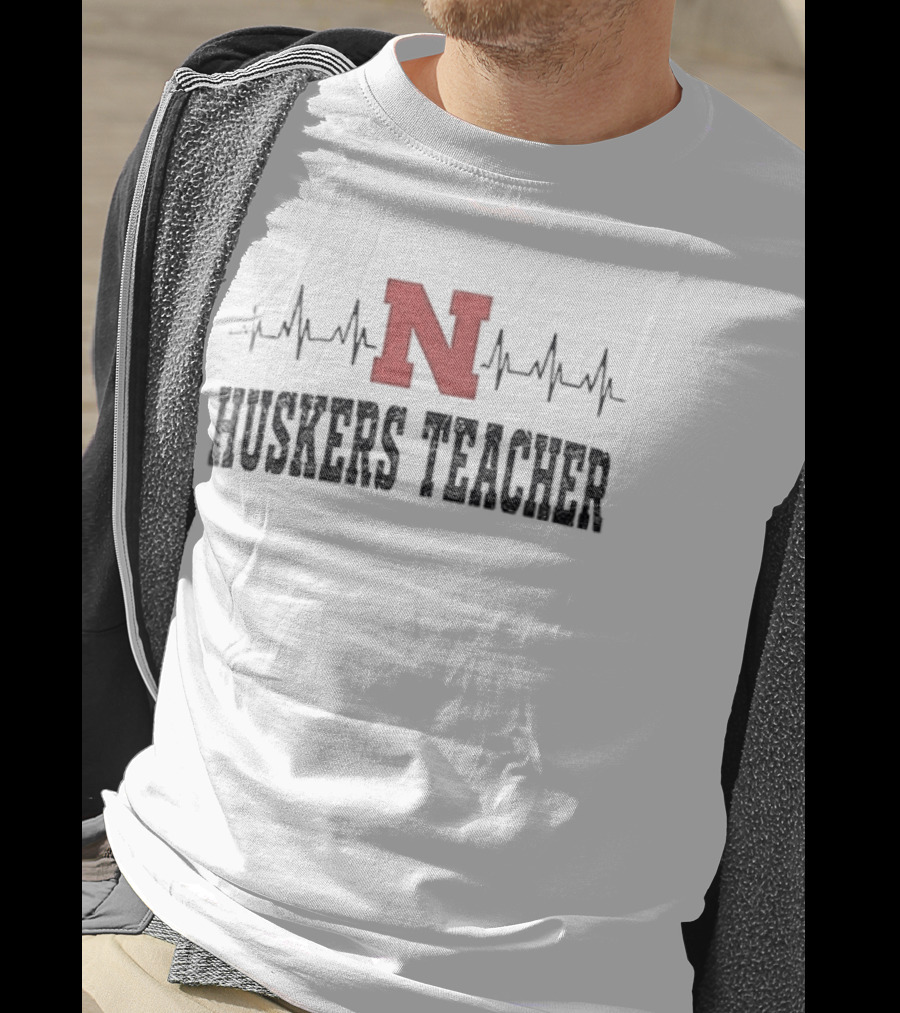 Nebraska Huskers Teacher Heartbeat Football Fan T-Shirt
