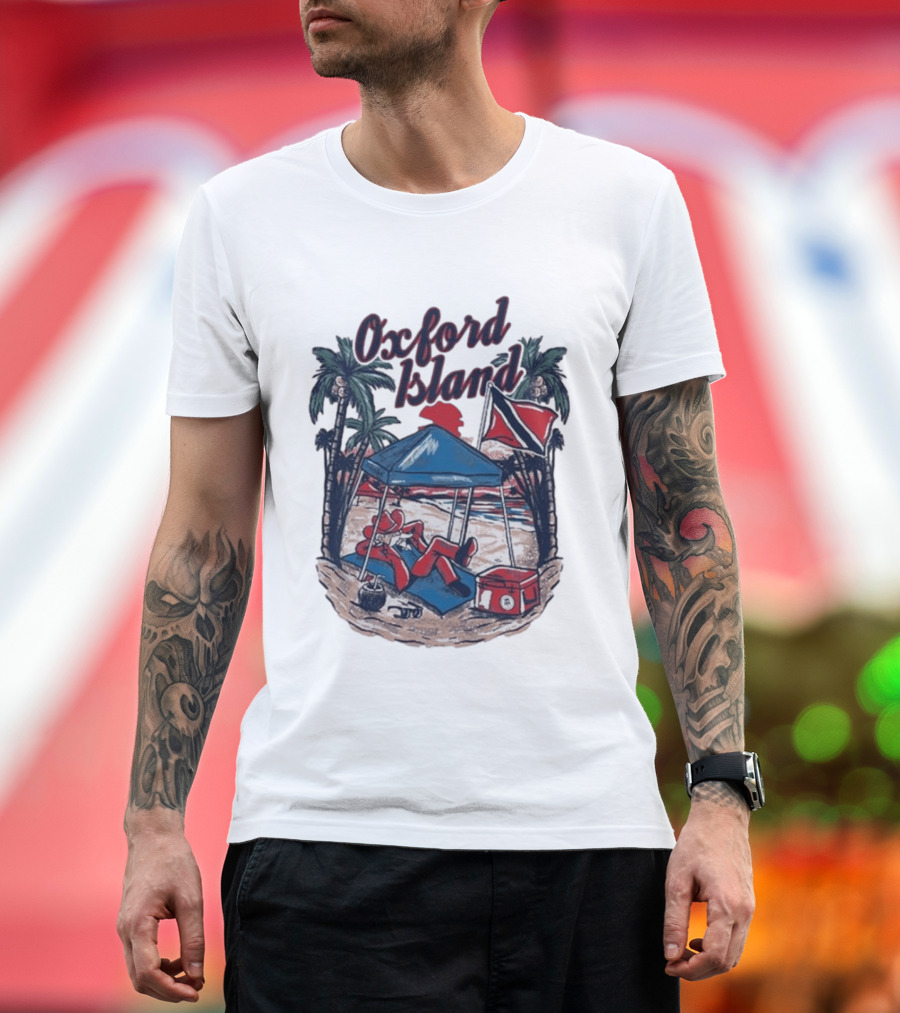 Oxford Island Beach Scene Palm Trees Camping Holiday Relaxation T-Shirt