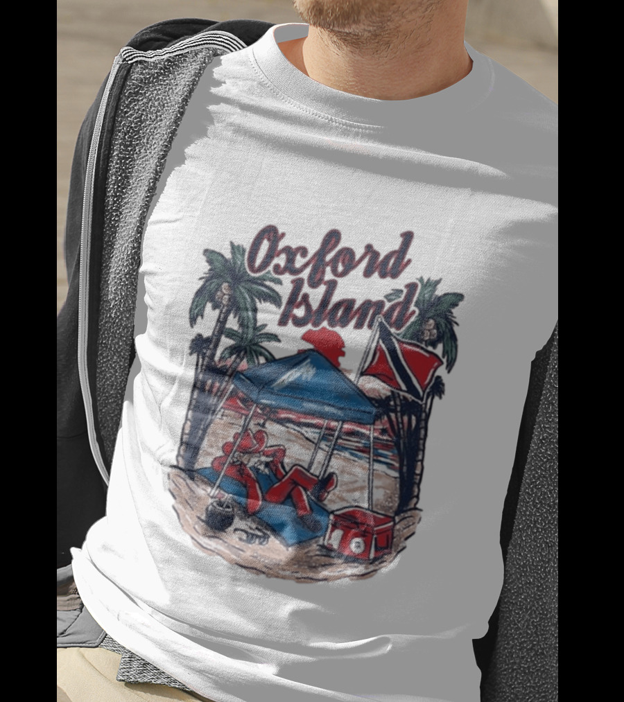 Oxford Island Beach Scene Palm Trees Camping Holiday Relaxation T-Shirt