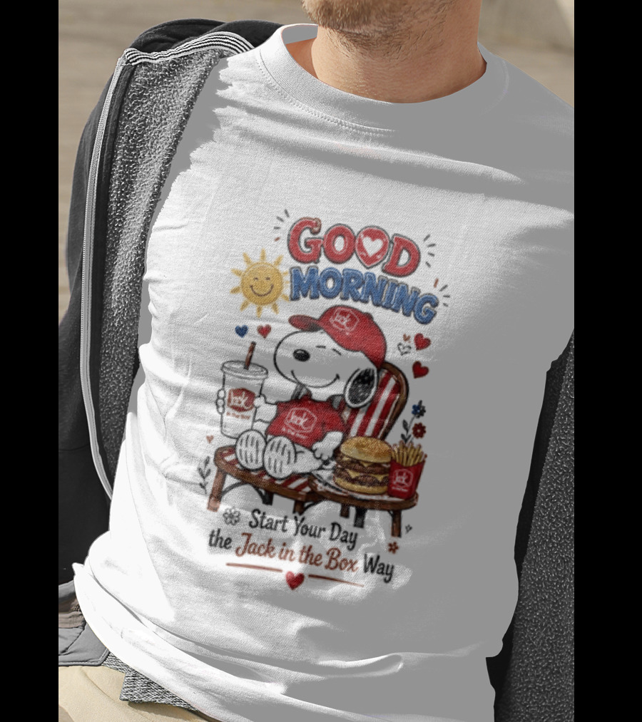 Peanuts Snoopy Good Morning Sunshine Start Your Day The Jack In The Box Way T-Shirt