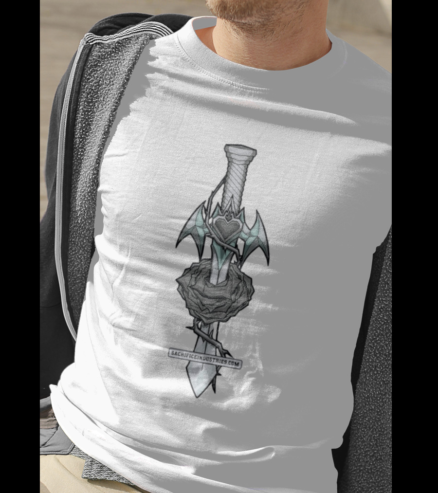 Sacrifice Industries Sword Rose Heart Icon With Wings And Thorns T-Shirt